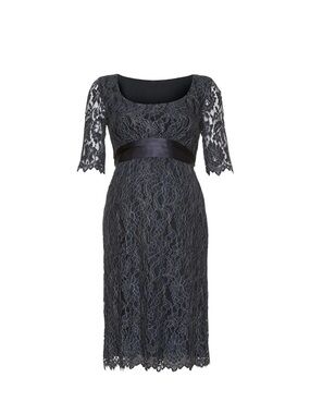 Seraphine Navy Lace Maternity Midi Cocktail Event Dress with Satin Waistband